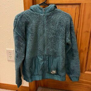 Girls Nike Sherpa Fleece Full Zip Hooded Jacket, Teal, Youth XL